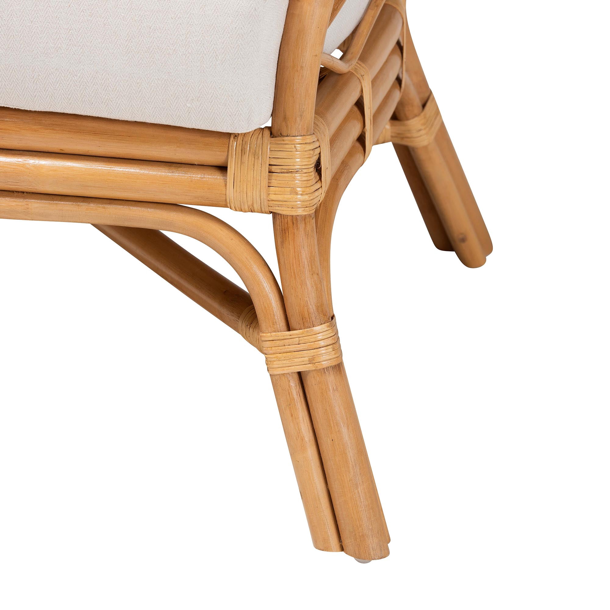 bali & pari Emmeline Bohemian Natural Rattan Fabric Foam Removable Cushions Accent Chair, Honey