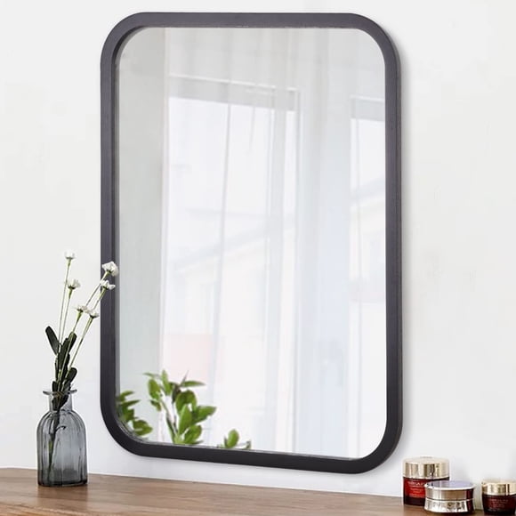 AOAOPQ Black Rustic Wall Mirror Wood Rectangle Frame Decorative Wooden Mirror 16"x20" Entryway Hanging Mirror for Home Farmhouse Bathroom Bedroom