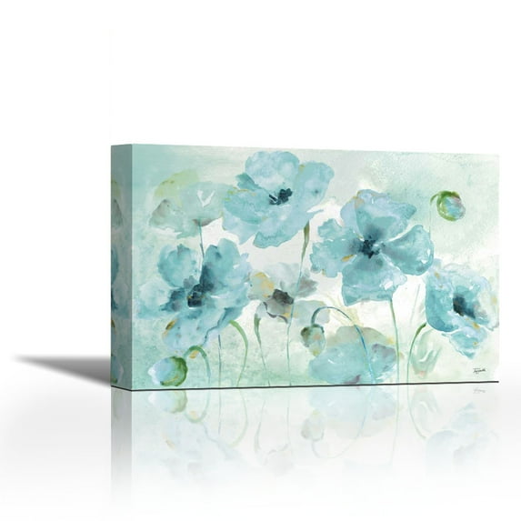 Watercolor Garden Blue Landscape - Contemporary Fine Art Giclee on Canvas Gallery Wrap - wall décor - Art painting - 27 x 18 Inch - Ready to Hang