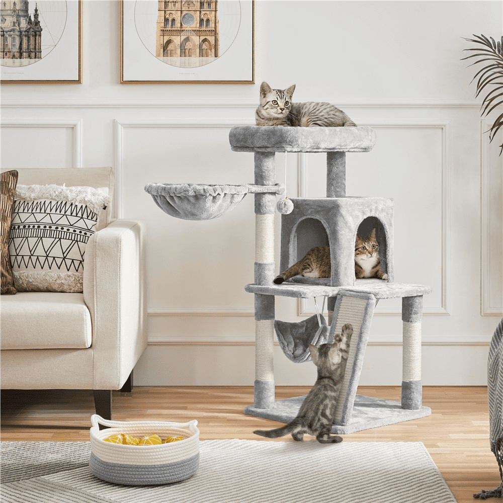 Alden Design Multi-level Small Cat Tree Tower with Condo, Light Gray