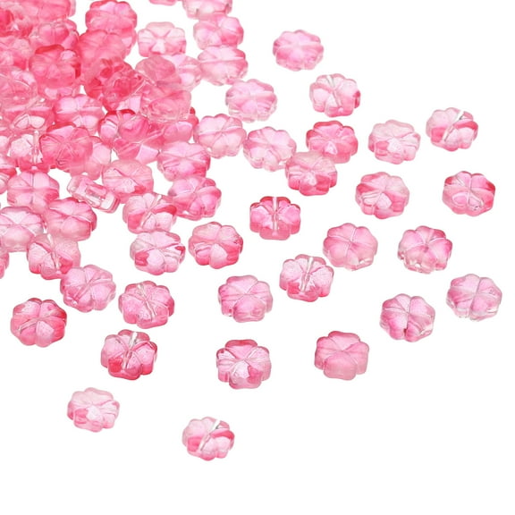 Uxcell Glass Four Leaf Beads, 10mm Crystal Loose Beads Lucky Spacer Beads, Pink 50Pcs
