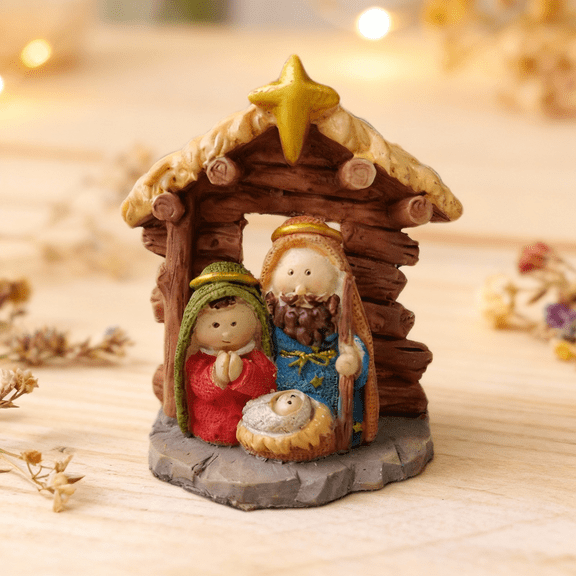 2.3*2.9 Inch Nativity Figurines,Manger for Nativity Scene Indoor Christmas Table Top Decorations for Home,Resin Holy Family Statue Holiday Tabletop Centerpiece Mantel Shelf Decor Gifts