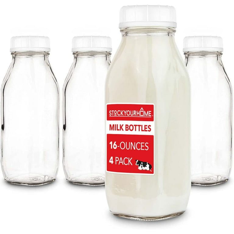 Stock Your Home Glass Milk Bottles (4 Pack) - 16-Ounce 