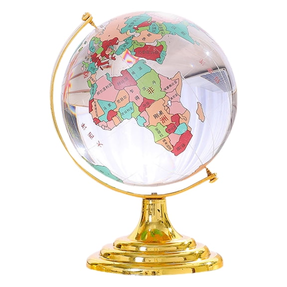 Elegant Crystal Globe Desktop Ornament with World Map Design, Perfect for Office, Home Decor and Stress Relief