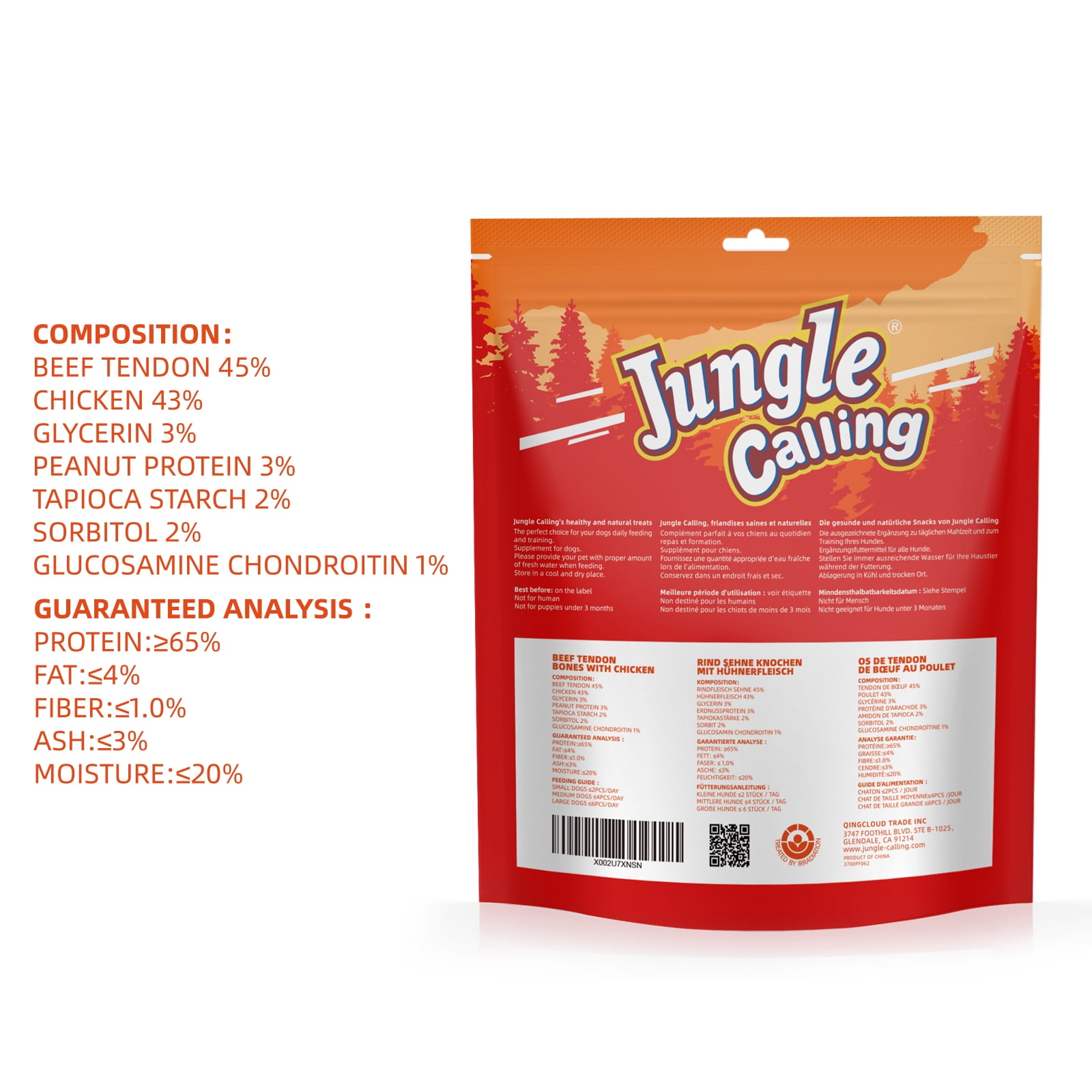 (5 pack) Jungle Calling Beef Tendons for Dogs, Chicken Wrapped Tendons Dog Chews Long Lasting Hip and Joint Supplement for Dogs with Glucosamine (Knotted Bone)