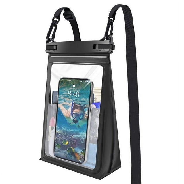 YOPTOP Waterproof Phone Bag Large Capacity Transparent Float Underwater Clear Cellphone Protector Dry Bag for Boating Diving,black,L