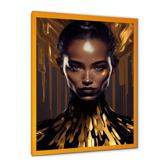 Designart Sensual Liquid Gold Woman III Framed Wall Art