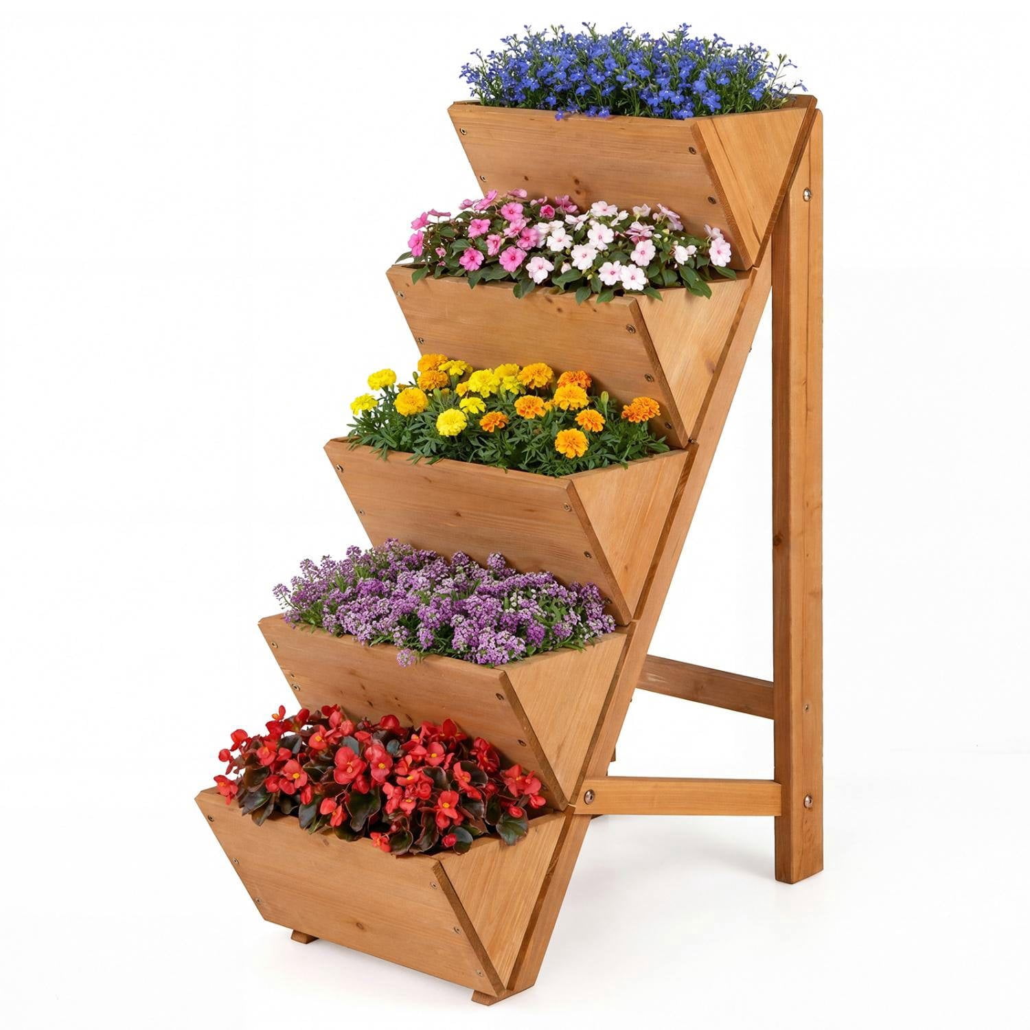 Resenkos 5-Tier Vertical Wooden Raised Garden Bed, Elevated Ladder Style Planter Box with Legs for Small Space Gardening, Orange