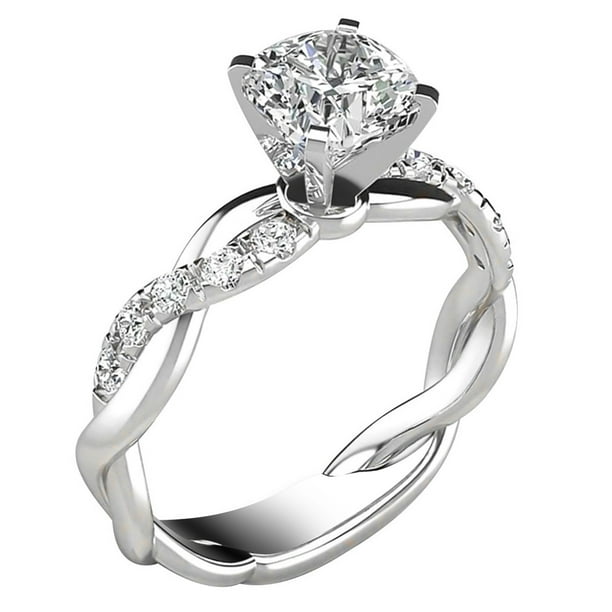 Anillo de bodas de compromiso de circón elegante anillo de plata de la banda nupcial Anillos