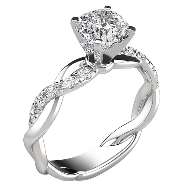 Anillo de bodas de compromiso de circón elegante anillo de plata de la banda nupcial Anillos