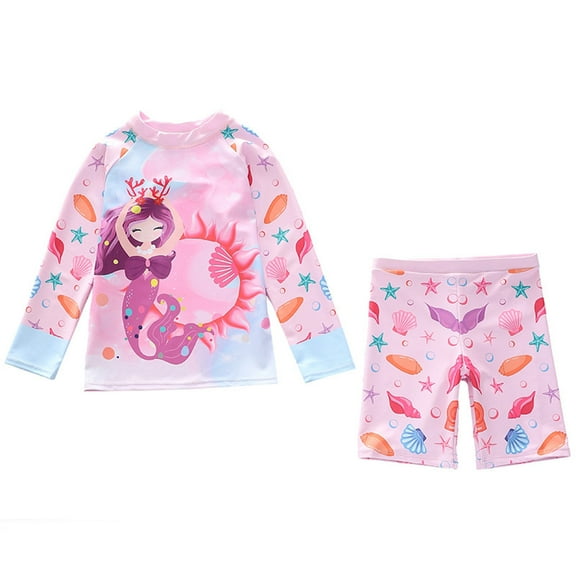 uikmnh UPF 50 Long Sleeve 2 Piece Swimsuit Set with Rash Guard and Mid Length Pants for Toddler Girls Sun Protective Beach Outfit Size:2-3 Years
