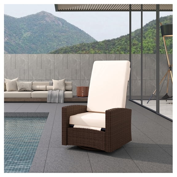 Outdoor Wicker Swivel Recliner Chair, Lifting Footrest, 360° Rotating, Water-resistant Cushions, Patio Furniture