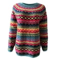 thumbnail image 5 of Fair Isle Argyle Knit Pullover Sweaters for Women Oversized Crewneck Long Sleeve Boho Graphic Sweater Tops Pink M, 5 of 5