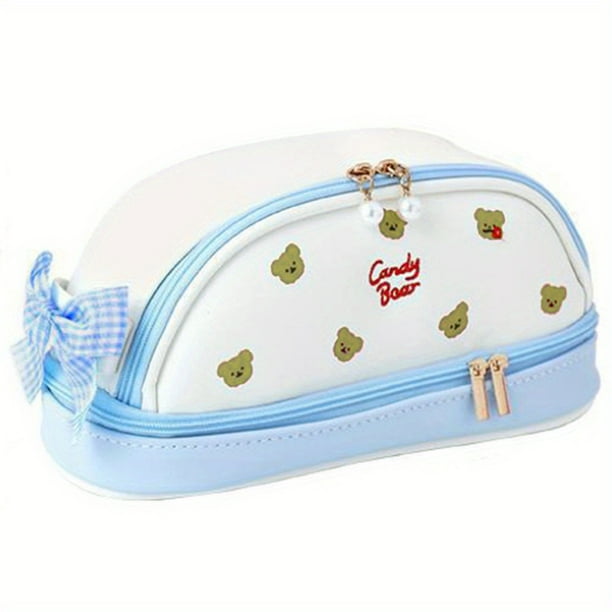 Double-Layer Kawaii Cherry and Strawberry Pencil Case - Large Capacity Portable Stationery Bag for School Supplies