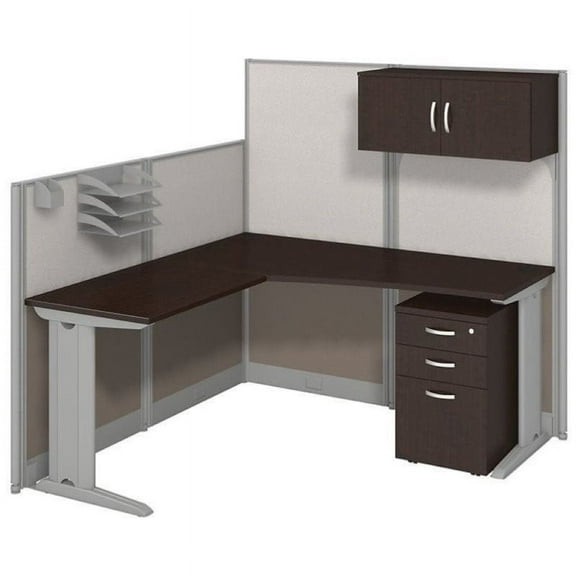 Bowery Hill L Workstation with Storage in Mocha Cherry
