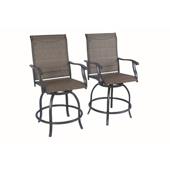 Kozyard Isabella Patio High Swivel Bar Stools/Chairs Steel Frame Outdoor Bistro Set for 2, Brown