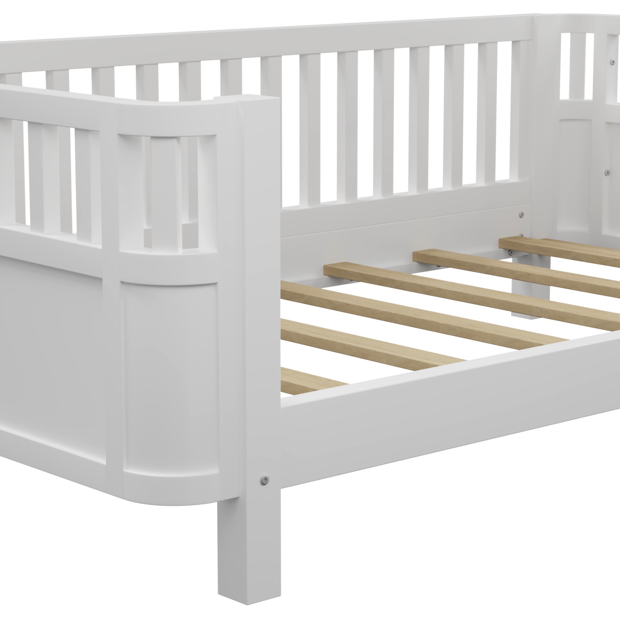 PORKISS Twin Size Bed with Fence for Kids, Solid Wood Twin Platform Bed Frame with Slats and Safety Guardrails for Girls Boys, Removable Guardrail, No Box Spring Needed, White #2