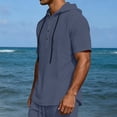 thumbnail image 2 of Hearthz Men’s Linen Blend Hooded Henley Shirts Drawstring Button Men Short Sleeve Shirt Summer Beach Big and Tall T Shirts for Men, 2 of 7