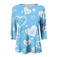 thumbnail image 3 of hcuribad Valentine's Shirts for Women Womens Shirts t Shirts for Women Women's Round Neck Valentine's Day Love Print Three Quarter Sleeve t Shirt Sky Blue 3XL, 3 of 3