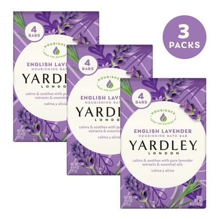 Yardley London Moisturizing Bath Bar, English Lavender, 4 oz, 3 Packs of 4 Bars