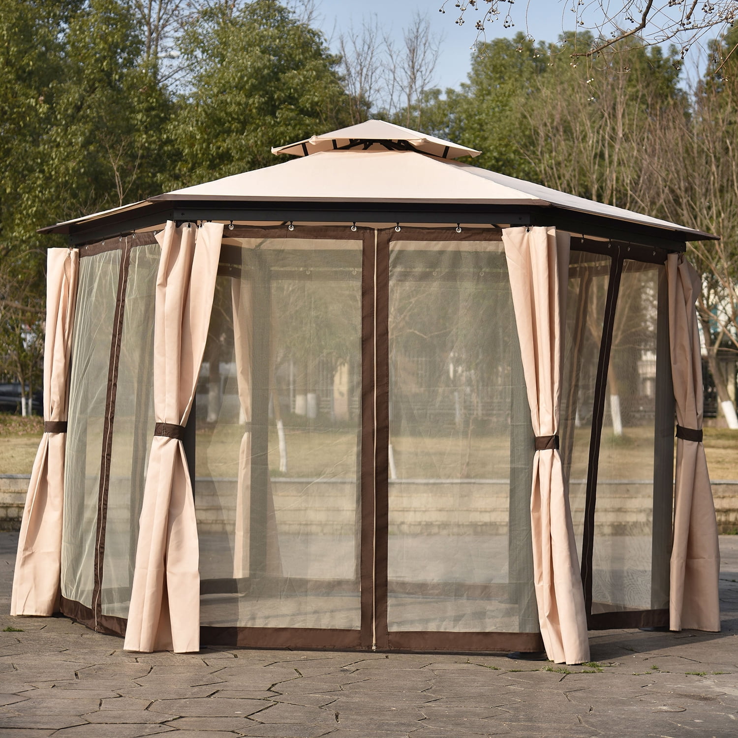 Kadyn Patio Outdoor Gazebo, Double Roof Soft Canopy Gazebo with Mosquito Netting Suitable, Polyester Gazebo for Lawn and Garden, khaki Kadyn Patio Outdoor Gazebo, Double Roof Soft Canopy Gazebo with Mosquito Netting Suitable, Polyester Gazebo for Lawn and Garden, khaki