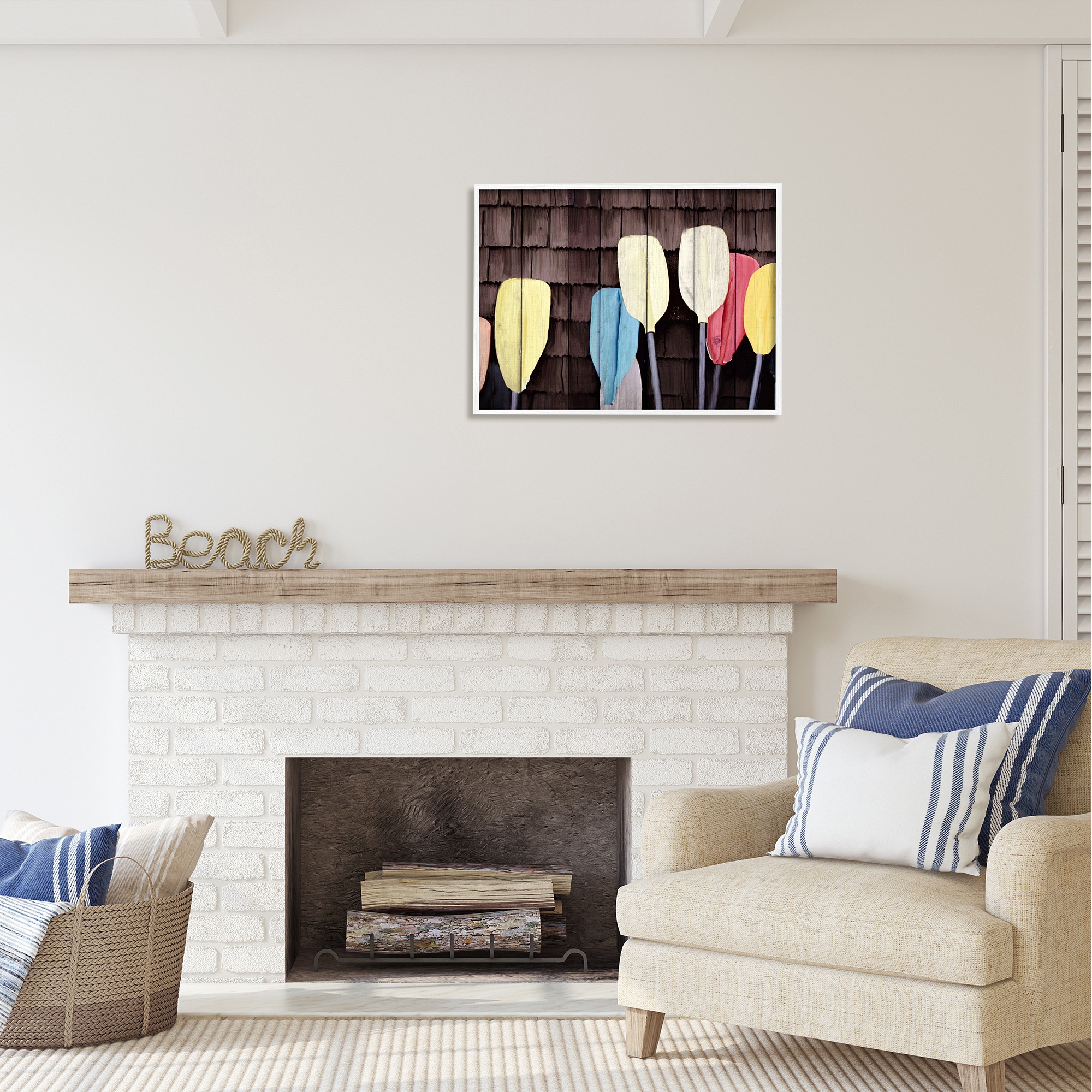 Stupell Industries Rustic Boat Oars Transportation Painting White Framed Art Print Wall Art, 30 x 24