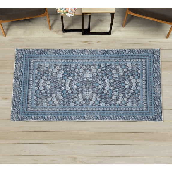 Floral Art Decorative Rug, Pastel Design Bohemian Nature Art of Vintage Leaves and Flowers, Quality Carpet for Bedroom Dorm and Living Room, 6 Sizes, Pale Azure, by Ambesonne