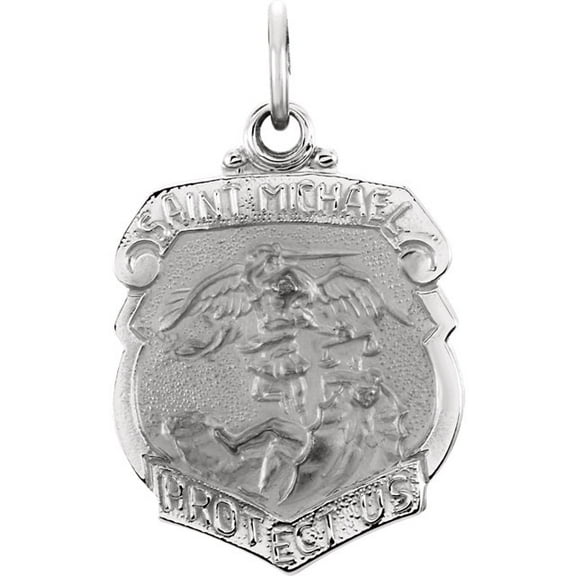 14K White Gold 27x21mm St. Michael Medal