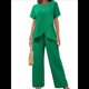 thumbnail image 3 of Conjunto de Dos Piezas de Verano para Mujer, Corta, Cuello Redondo, Pierna , Pantalón . Verde M, 3 of 8