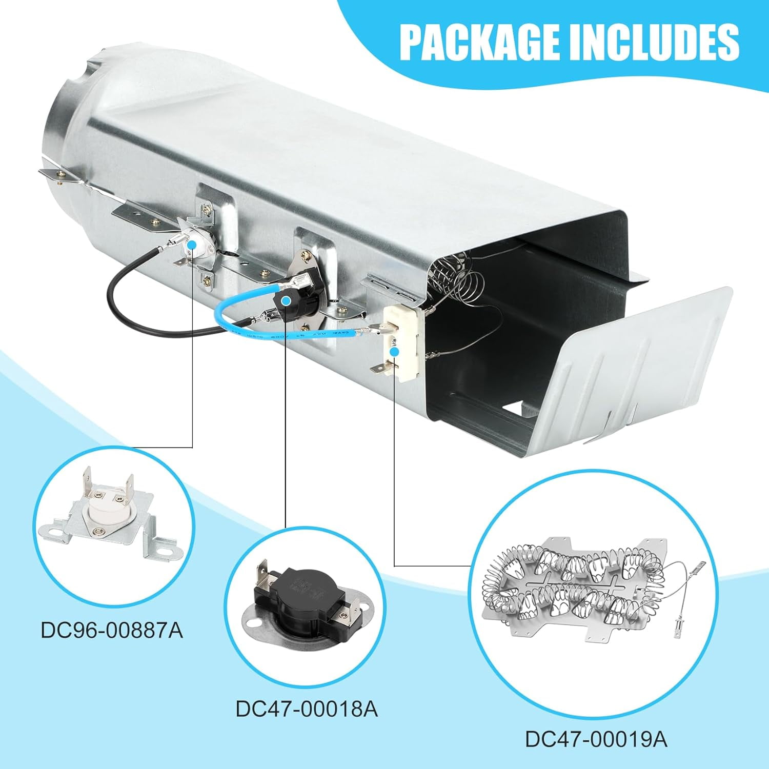 DC97-14486A Dryer Heating Element with OEM DC96-00887A,Fit For Samsung Dryer dv40j3000ew/a2 dv45h7000ew/a2 dve50r5400v/a3 dve50r5200w/a3,Replace DC97-14486D DC97-08891A AP4342351 PS2432265