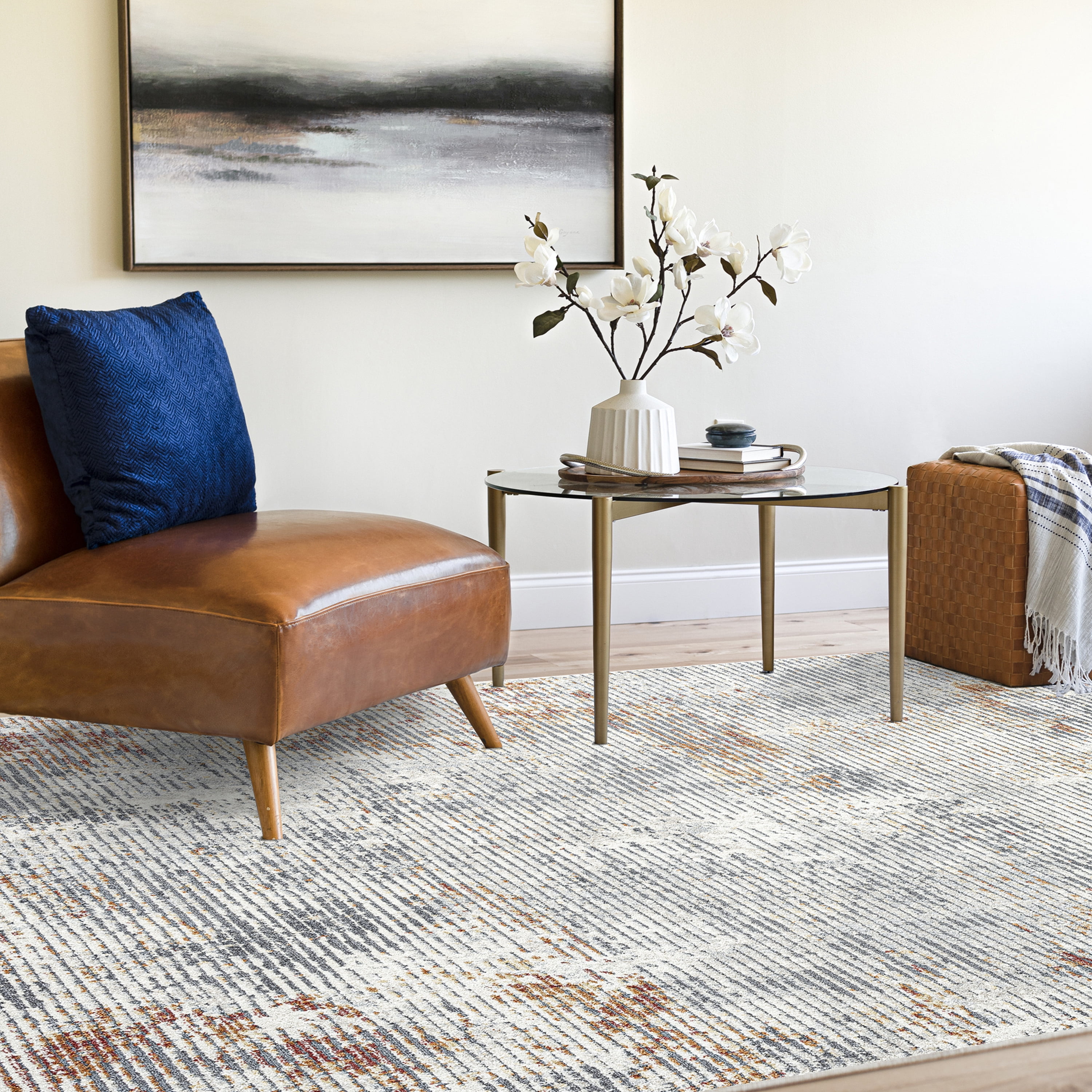 Contemporary 2x8 Area Rug (2'3'' x 7'3'') Abstract Gray, Rust Indoor Runner Easy to Clean
