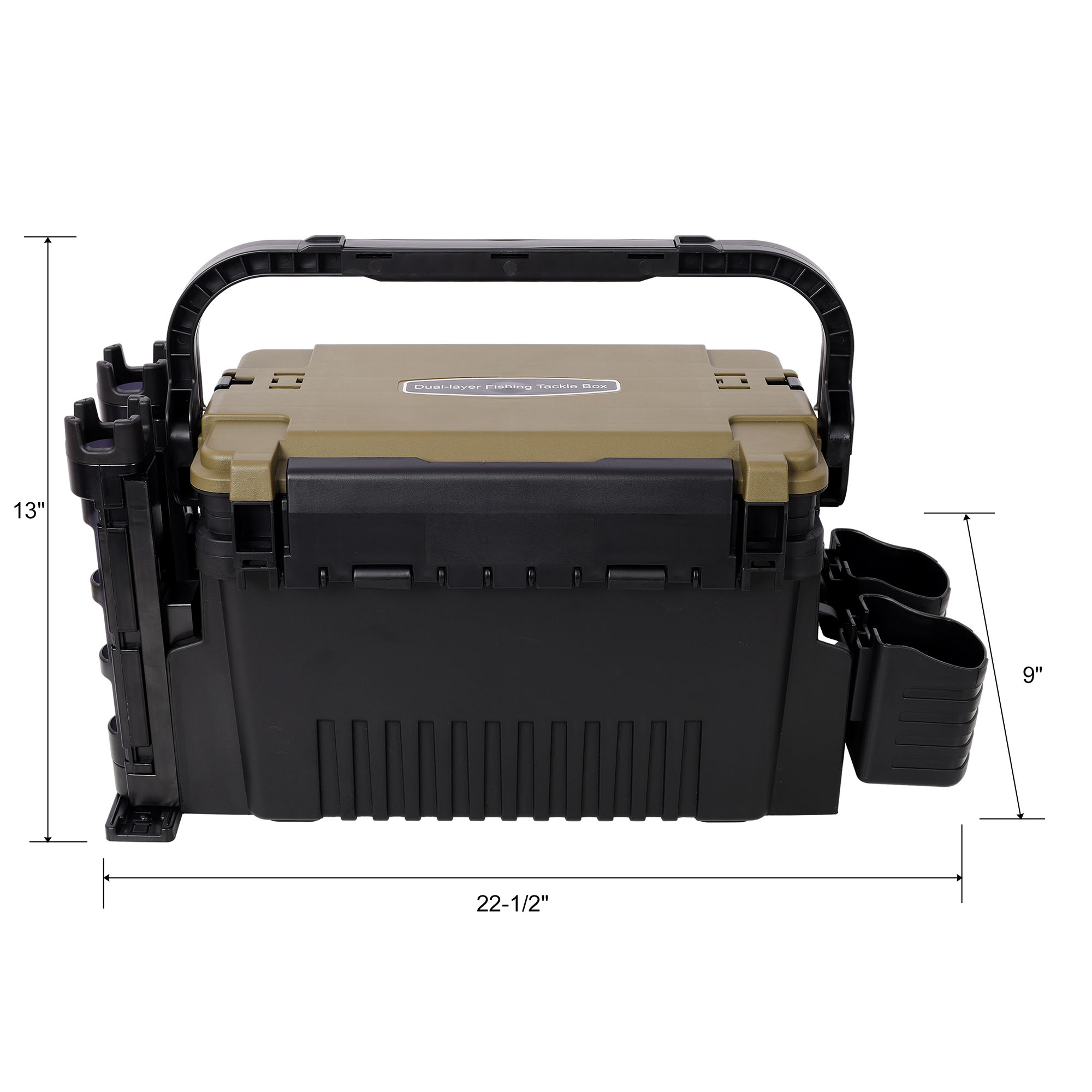 Dual-layer Fishing Tackle Box,Tackle Box Organizer Fishing Box Large,With 2pcs Rod Holder,2pcs Cup Holder,1pc Carring Strap, Green