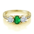 thumbnail image 2 of Gem Stone King 18K Yellow Gold Plated Silver Nano Emerald and White Moissanite 3-Stone Women Ring (1.72 Cttw, Size 5), 2 of 4