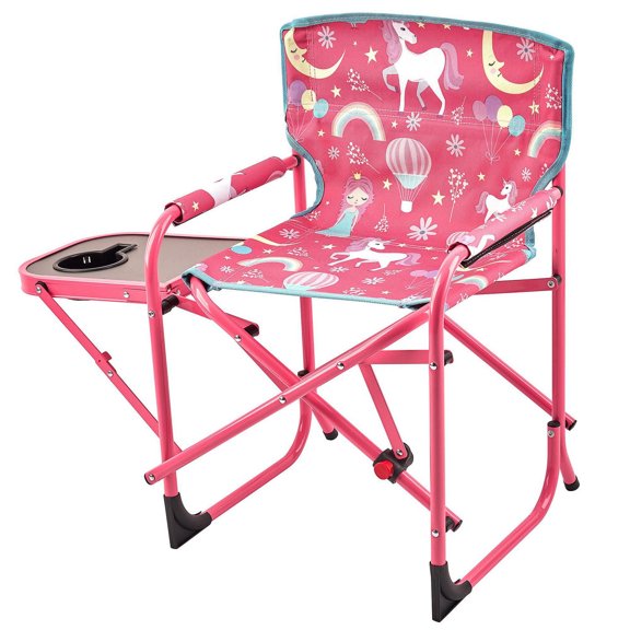 Ozark Trail Kids Director Chair with Side Table, 125lbs Weight Capacity, Blue, Table for Food or Snacks with Cup Holder