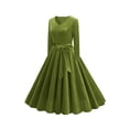 thumbnail image 2 of IDOPIP Women 3/4 Sleeve Velvet Vintage Tea Dress Formal Cocktail Wedding Midi V-Neck Party Dress, 2 of 7