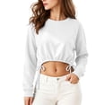 thumbnail image 5 of VBVC Women's Y2K Drawstring Hem Crop Sweatshirt, Ladies' Long Sleeve Cropped Pullover, Casual Athletic Workout Top For Women, White , S-2XL, 5 of 9