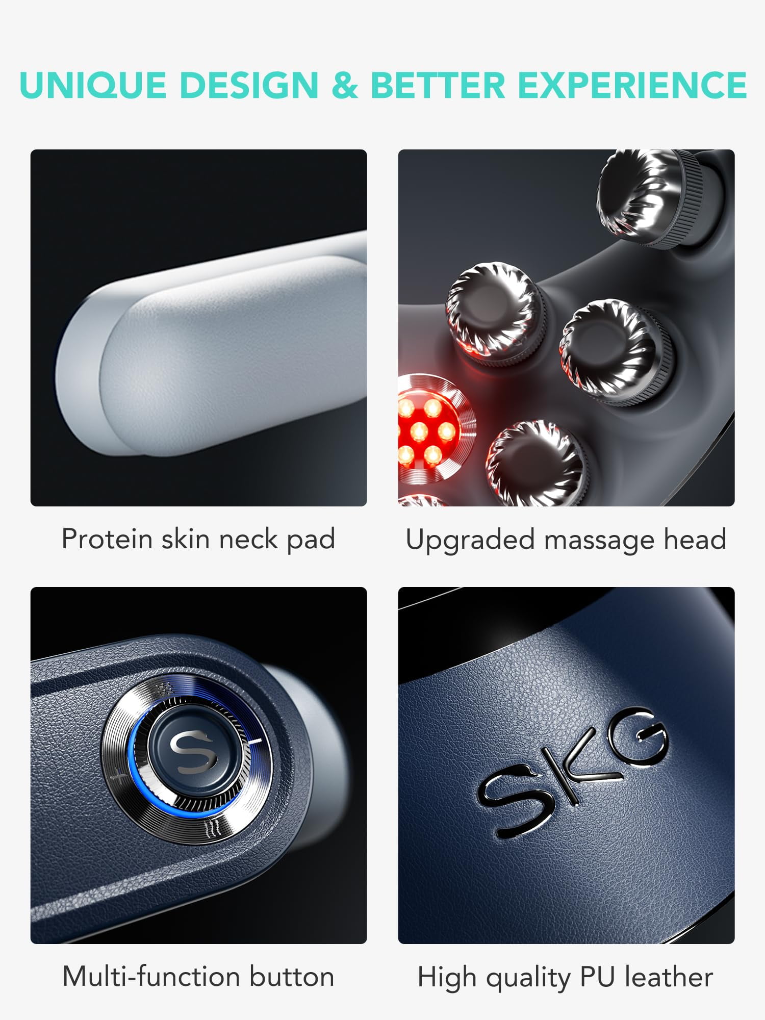 SKG Cordless Neck Massager for Pain Relief, 9D Deep Tissue Foldable Electric Massager with Heat & Vibration, Portable Gift for Men & Women