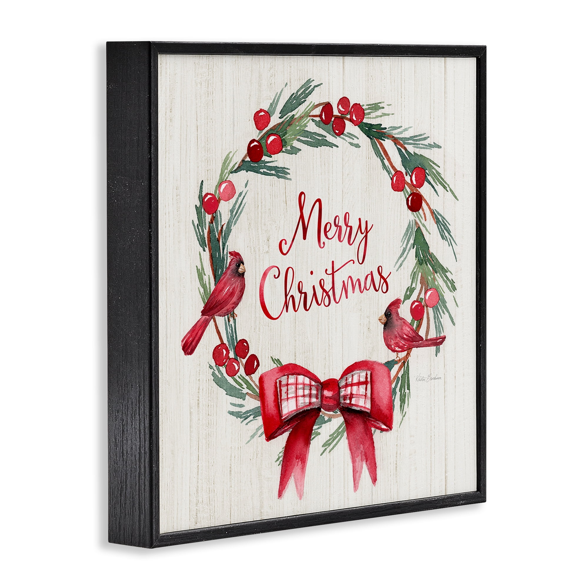 Stupell Industries Merry Christmas Holly Wreath Holiday Painting Black Framed Art Prints Wall Art, 12 x 12