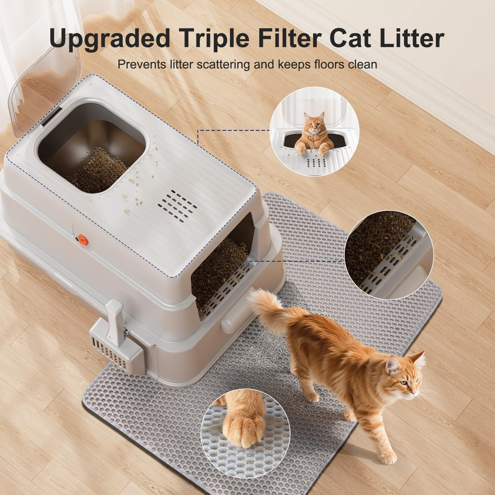 Silver Stainless Steel XL Cat Litter Box With Drawer Lid, Front Top Dual Entry