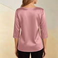 thumbnail image 2 of Wang6 Womens 3/4 Sleeve Tops Elegant V Neck Satin Tshirts Ladies Trendy Solid Going out Tunic Tees Shirts Light Pink 0713-3/4 sleeve tshirts M, 2 of 7