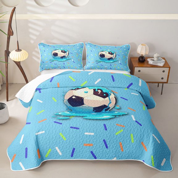 Castle Fairy Sport Soccer Twin Quilt Set,Blue Ice Cream Drip Twin Coverlet Set