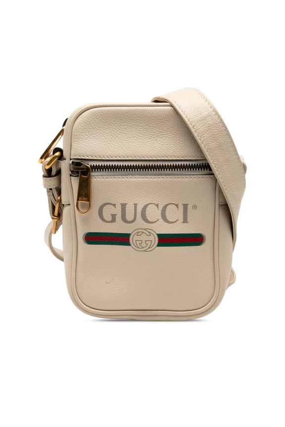 Pre-Owned Gucci Logo Print Shoulder Bag 574803 Ivory Leather Women's GUCCI (Good)