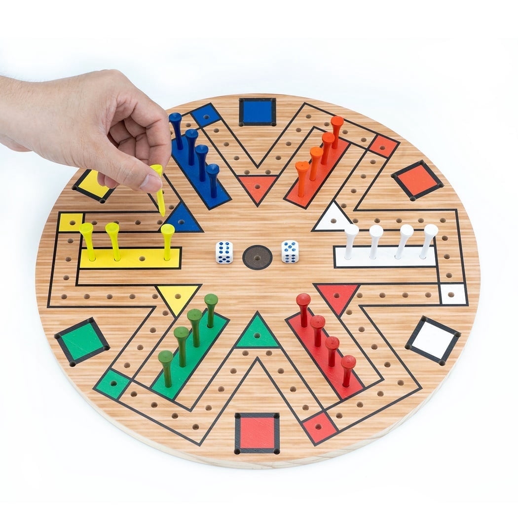 Fast Track Board Game for 6 Players - Wooden Peg Game with 24 Pegs, Peg Game Board for Teens, Easy to Palt Fast Track Game, 3-6 Players Board Game Set with 2 Dices (14 Inches)