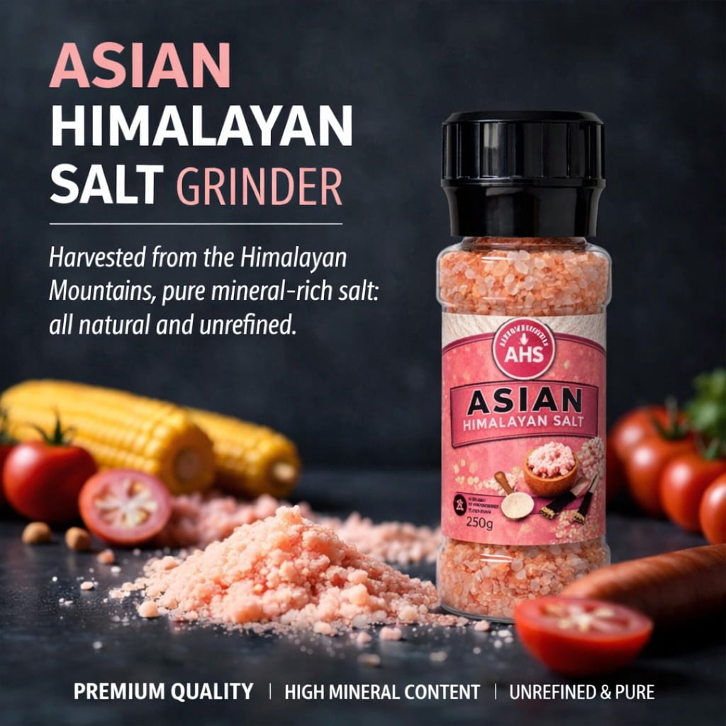 AHS Himalayan Pink Salt Grinder, Coarse Grain Pink Salt Crystals, Natural Pure Food Grade Himalayan Salt, Mineral Rich Seasoning for Cooking & Kitchen Use, 250g Bottle (Pack of 4)