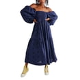 thumbnail image 1 of Faithtur Robe Longue Décontractée d'Été pour Femmes Robe Brodée de Fleurs 3D Col Carré Manches Bouffantes Mode Dos Nu Robe Trapèze, 1 of 9