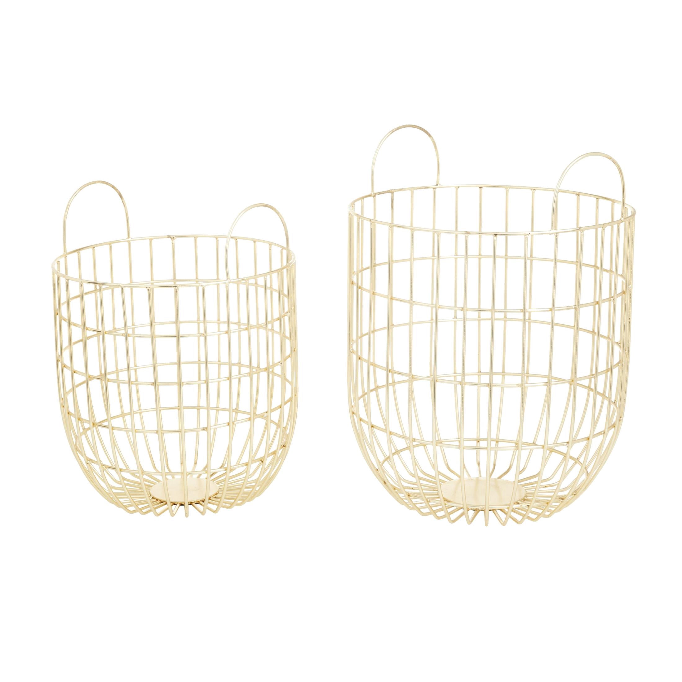 DecMode 13", 11"W Gold Metal Storage Basket with Arched Handles, 2-Pieces