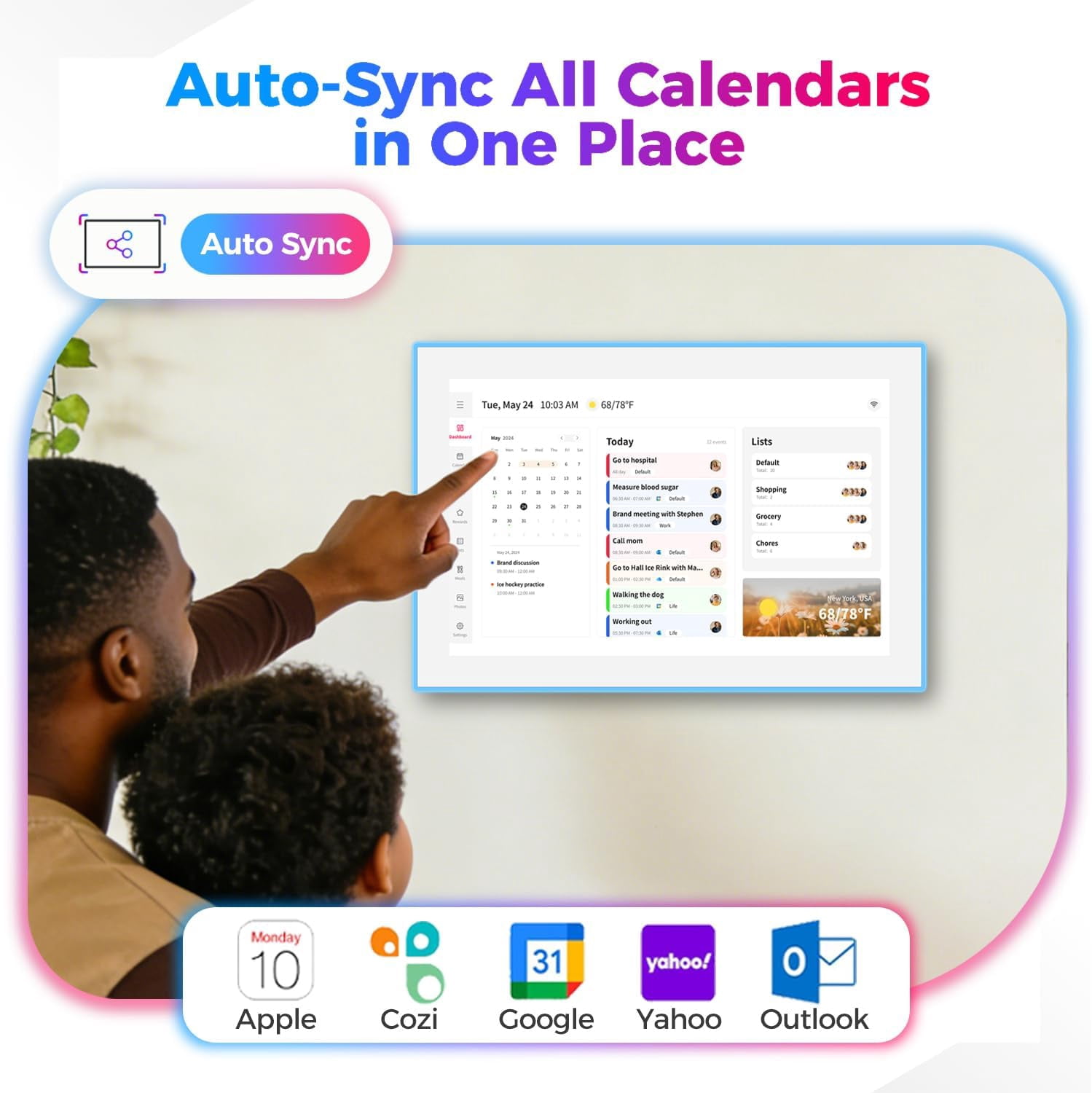 10.1 Inch Smart Digital Calendar with LED Reminder Light – HD Touchscreen Family Planner & Calendar with Chore Chart & Meal Planner