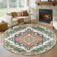 thumbnail image 2 of Round Rugs 6 Ft, Orange Green Boho Non Slip Area Rugs for Kitchen Bedroom Entryway, Medieval Vintage Ethnic Floral Abstract Washable Carpet Runner Rug Floor Mats for Bedroom Home Decor, 2 of 9