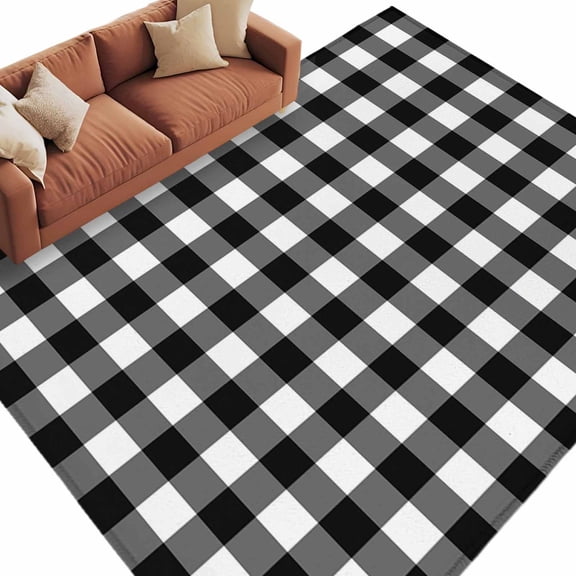 5x7 Area Rugs for Living Room, Black White Plaid Non Slip Area Rugs for Kitchen Bedroom Entryway, Modern Simple Buffalo Check Gingham Washable Carpet Runner Rug Floor Mats for Bedroom Home Decor