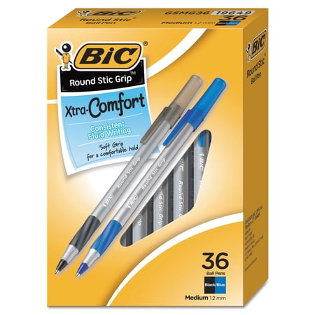 Round Stic Grip Xtra Comfort Ballpoint Pen Value Pack, Easy-Glide, Stick, Medium 1.2Mm, Assorted Ink And Barrel Colors, 36/Pk